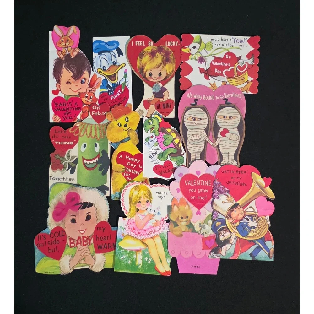 Vintage Valentines Day Cards Lot Disney Donald Duck Mickey Mouse Die Cut 70 pc